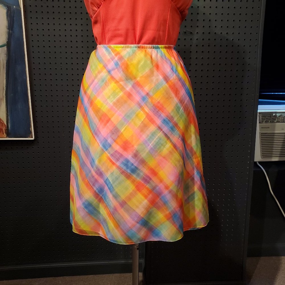 VINTAGE 1960s NEON PLAID SLIP SKIRT (DOUBLE LINED) - Picture 3 of 8